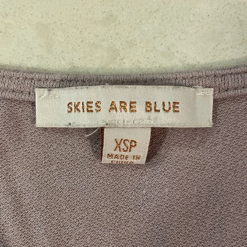 Skies Are Blue - Traleven Embroidered Yoke Knit Top - XSP - Lilac/Navy - Picture 5 of 5